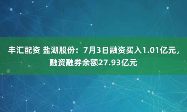 丰汇配资 盐湖股份：7月3日融资买入1.01亿元，融资融券余额27.93亿元
