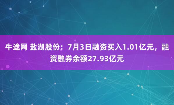 牛途网 盐湖股份：7月3日融资买入1.01亿元，融资融券余额27.93亿元